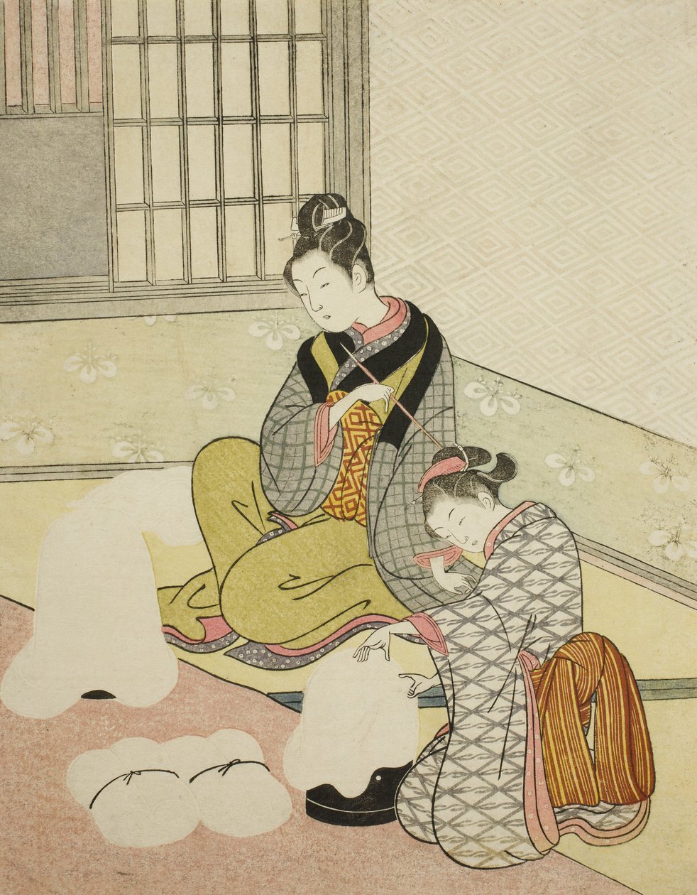 Abendschnee auf einem Flossformer von Suzuki Harunobu