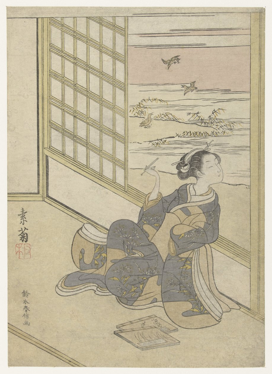 Mädchen hört den Schnepfen zu von Suzuki Harunobu