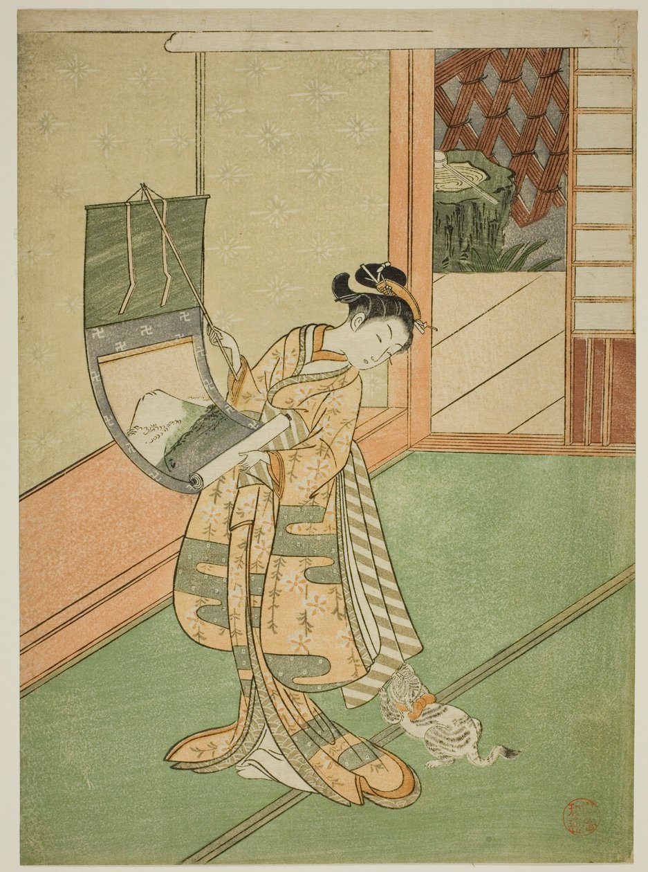 Ein Gemälde aufhängen (Parodie der Dritten Prinzessin) von Suzuki Harunobu