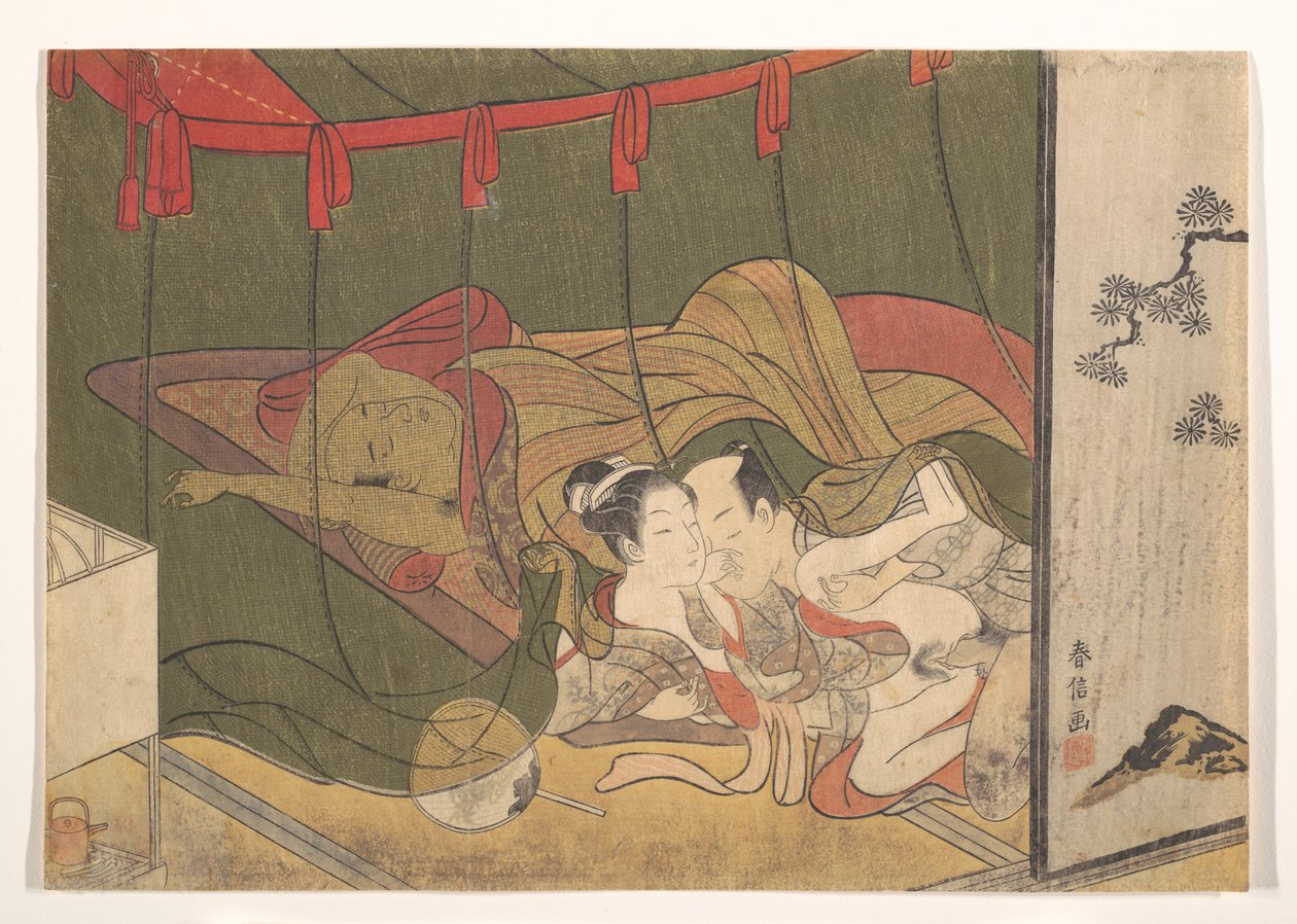 Liebende unter einem Moskitonetz von Suzuki Harunobu