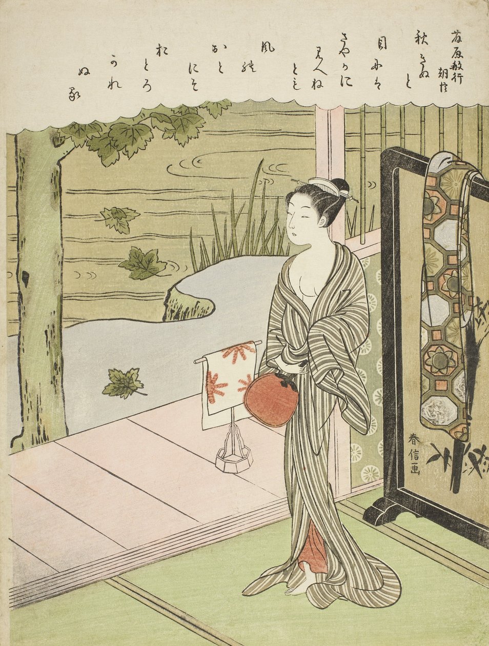 Gedicht von Fujiwara no Toshiyuki, aus einer unbetitelten Serie von Sechsunddreißig Unsterblichen Dichtern, ca. 1767-68 von Suzuki Harunobu