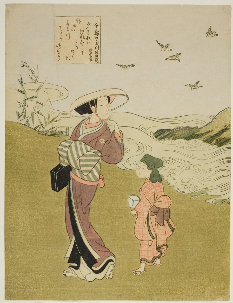 Der Juwelenfluss der Regenpfeifer, aus einer unbetitelten Serie von Sechs Juwelenflüssen von Suzuki Harunobu