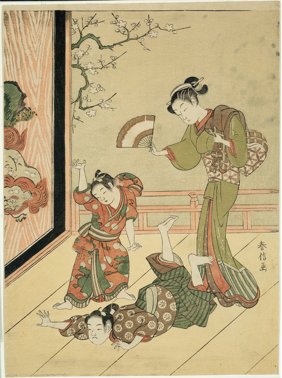 Der Ringkampf (Parodie auf Ushikawamaru und Benkei) von Suzuki Harunobu