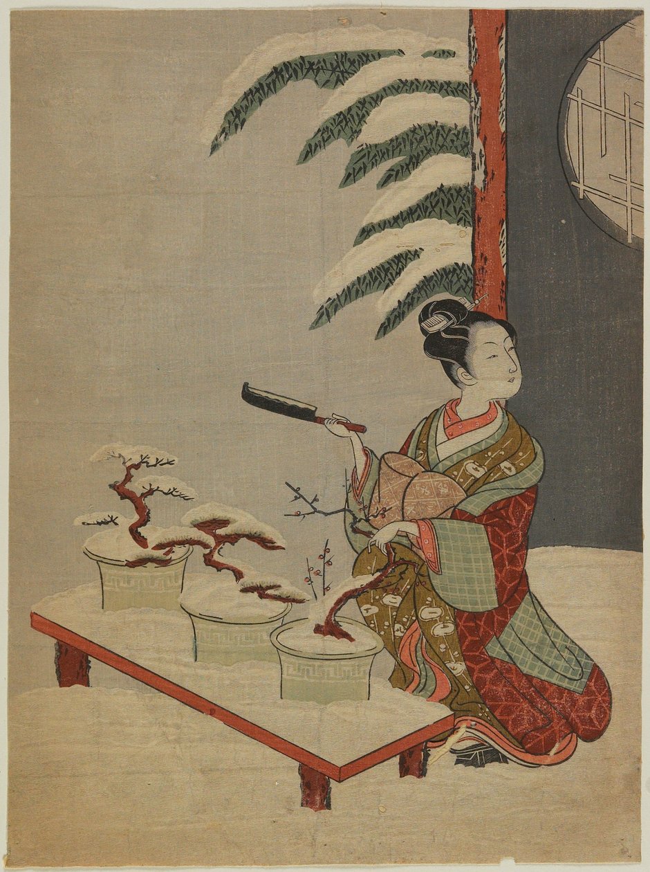 Visuelle Parodie des Noh-Spiels Hachi no ki von Suzuki Harunobu