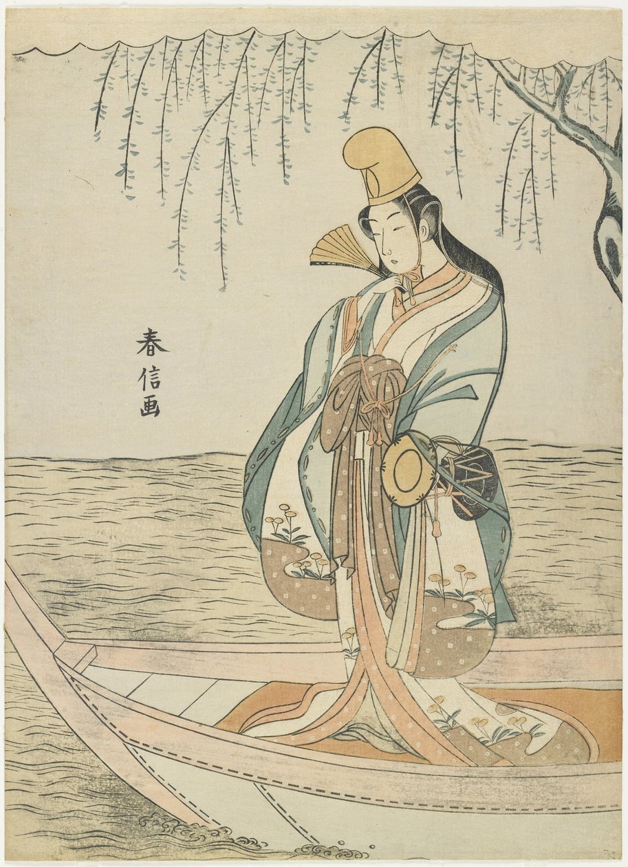 Frau in einem Asazuma-Boot in der Gestalt von Shirabyoshi, ca. 1767 von Suzuki Harunobu