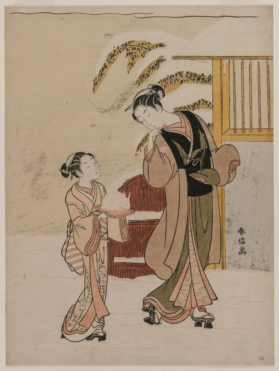Junge Frau bewundert einen Schneehase, späte 1760er Jahre von Suzuki Harunobu