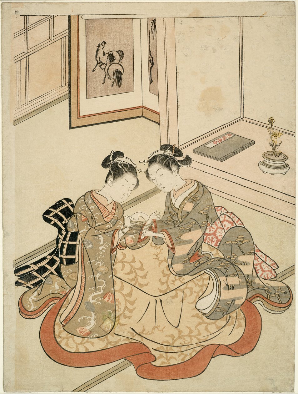 Junge Frauen spielen Fadenspiel von Suzuki Harunobu