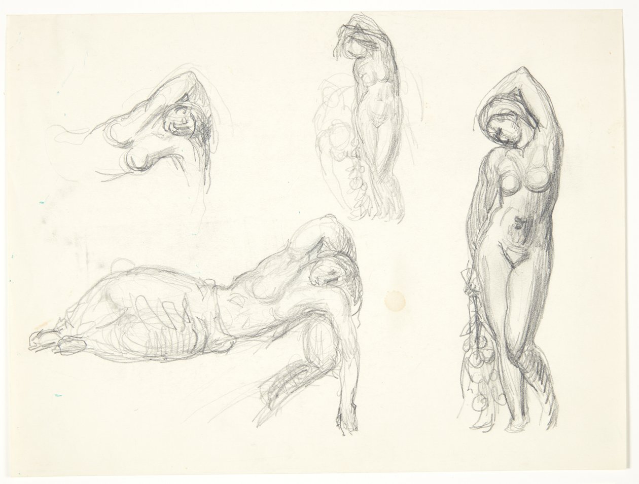 Studienblatt mit vier Entwürfen für die Figuren "Eva" und "Schlafendes Mädchen" von Svend Rathsack