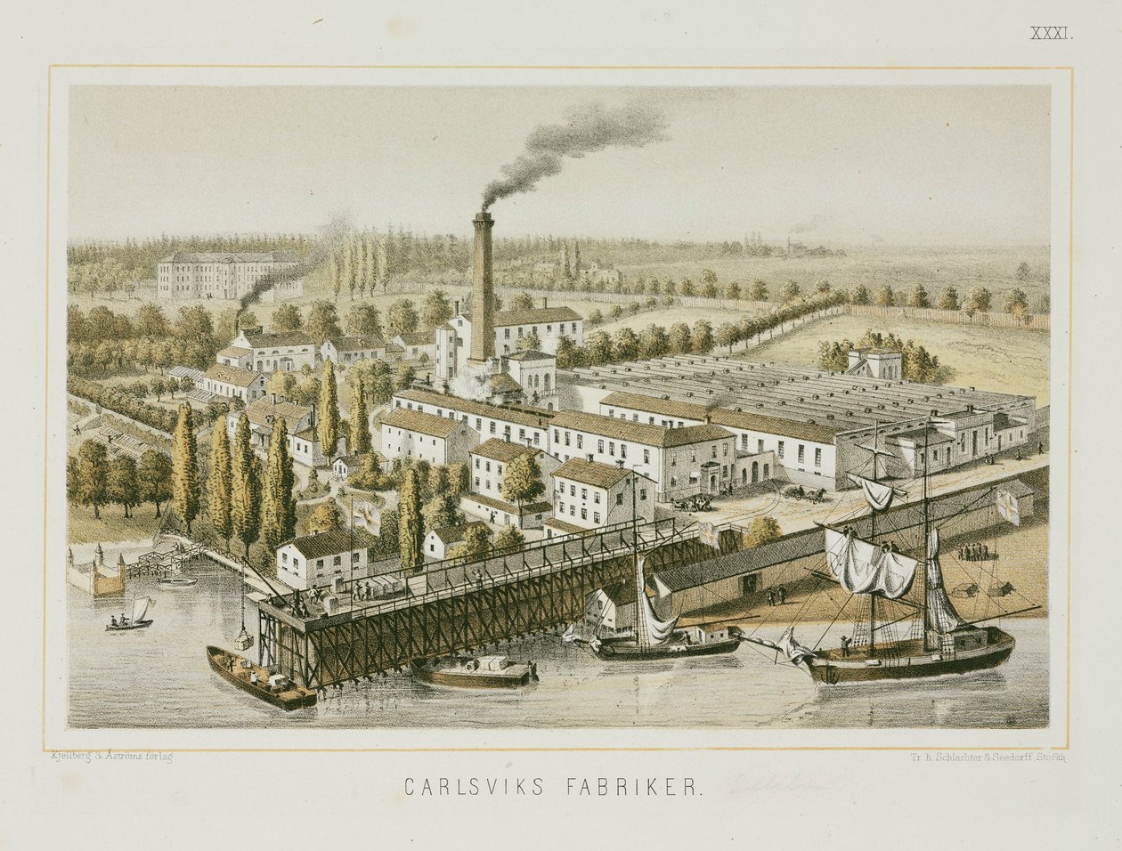 Textilfabrik, Carlsviks, Stockholm, Schweden, ca. 1840 (Farblithografie) von Swedish School