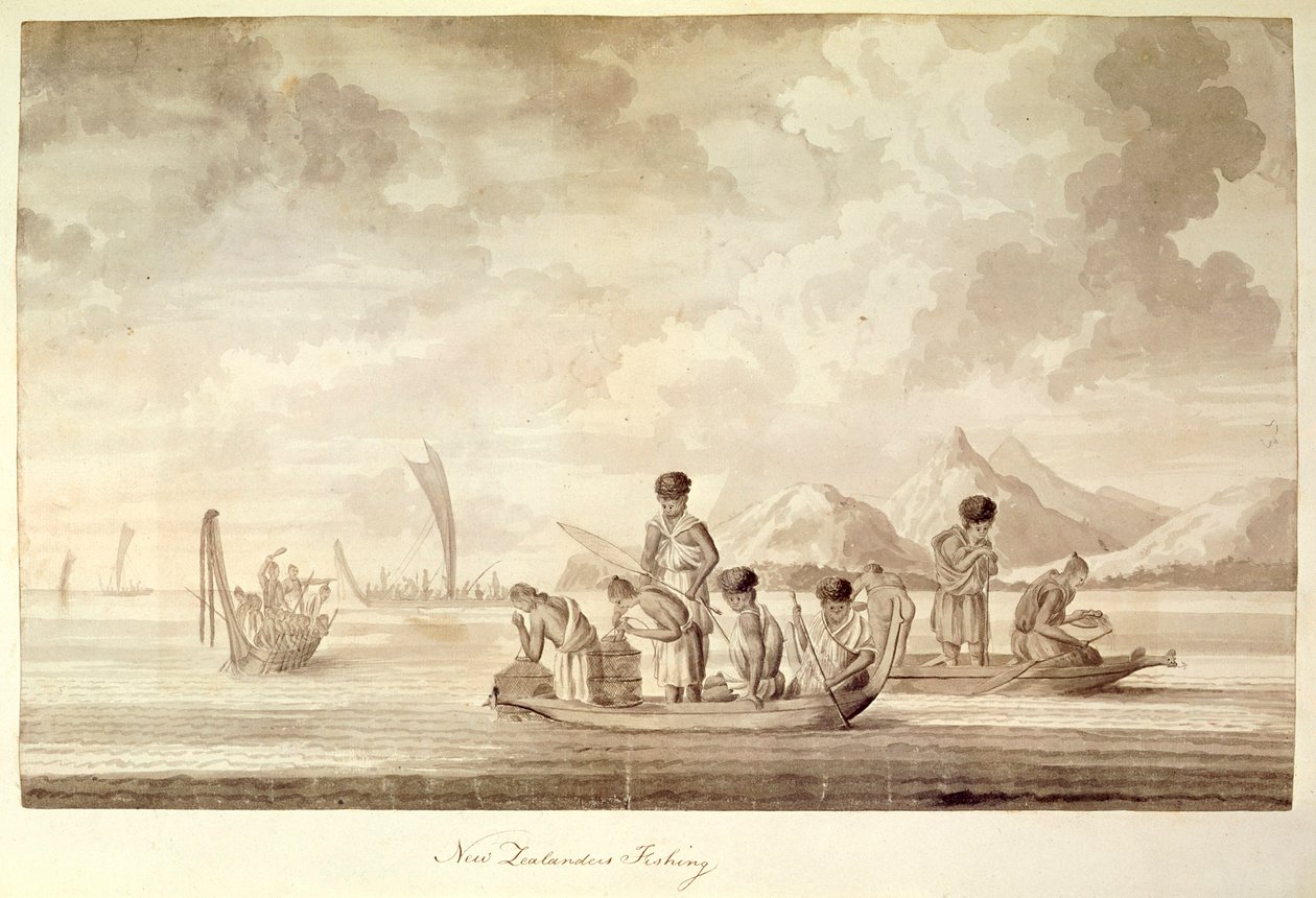 Neuseeländer beim Fischen, Januar 1770 von Sydney Parkinson