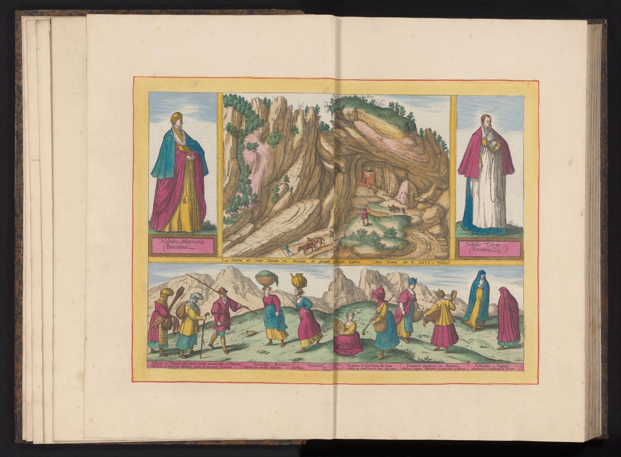 Landschaft in der Sierra de Sant Adrian in Biskaya und verschiedene Einwohner aus Biskaya von Symon Novelanus (possibly)