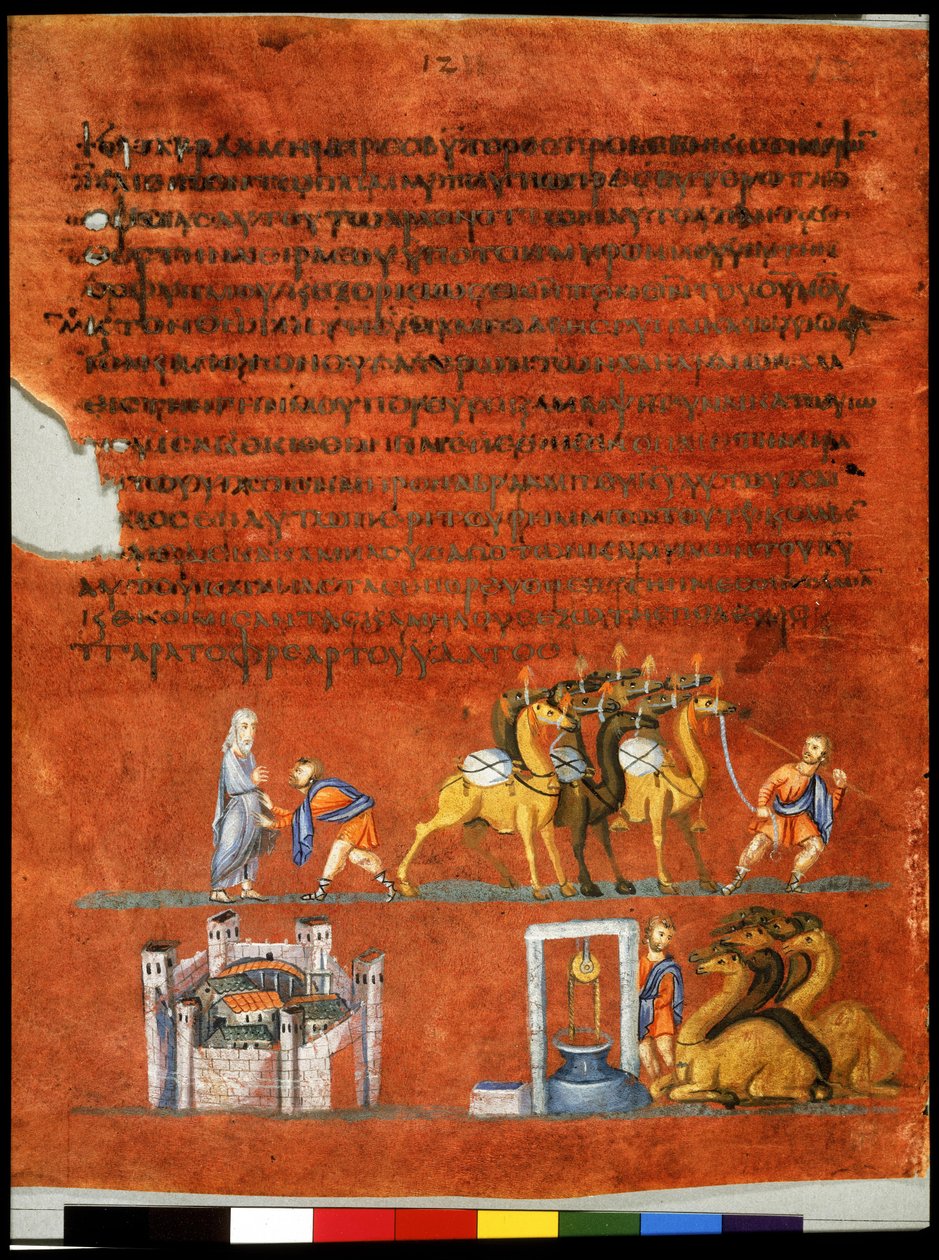 Vollseite: Text und Miniatur: Aussendung von Eliezser von Syrian School