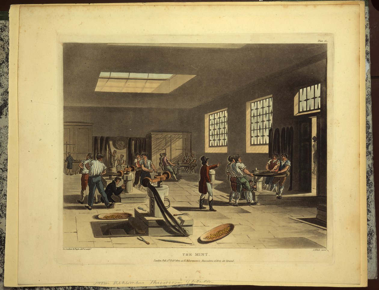 Schraubenpressen in der Königlichen Münze im Tower, veröffentlicht von R. Ackerman, 1809 von Pugin and Rowlandson