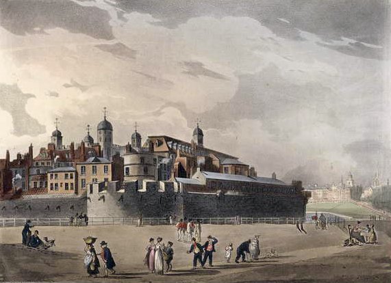 Blick auf den Turm, aus Ackermanns Microcosm of London, Band III, veröffentlicht 1809 von T. and Pugin Rowlandson