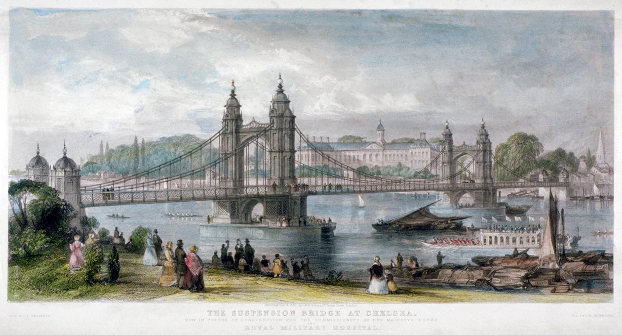 Ansicht der Hängebrücke in Chelsea, London, 1852 von TA Prior