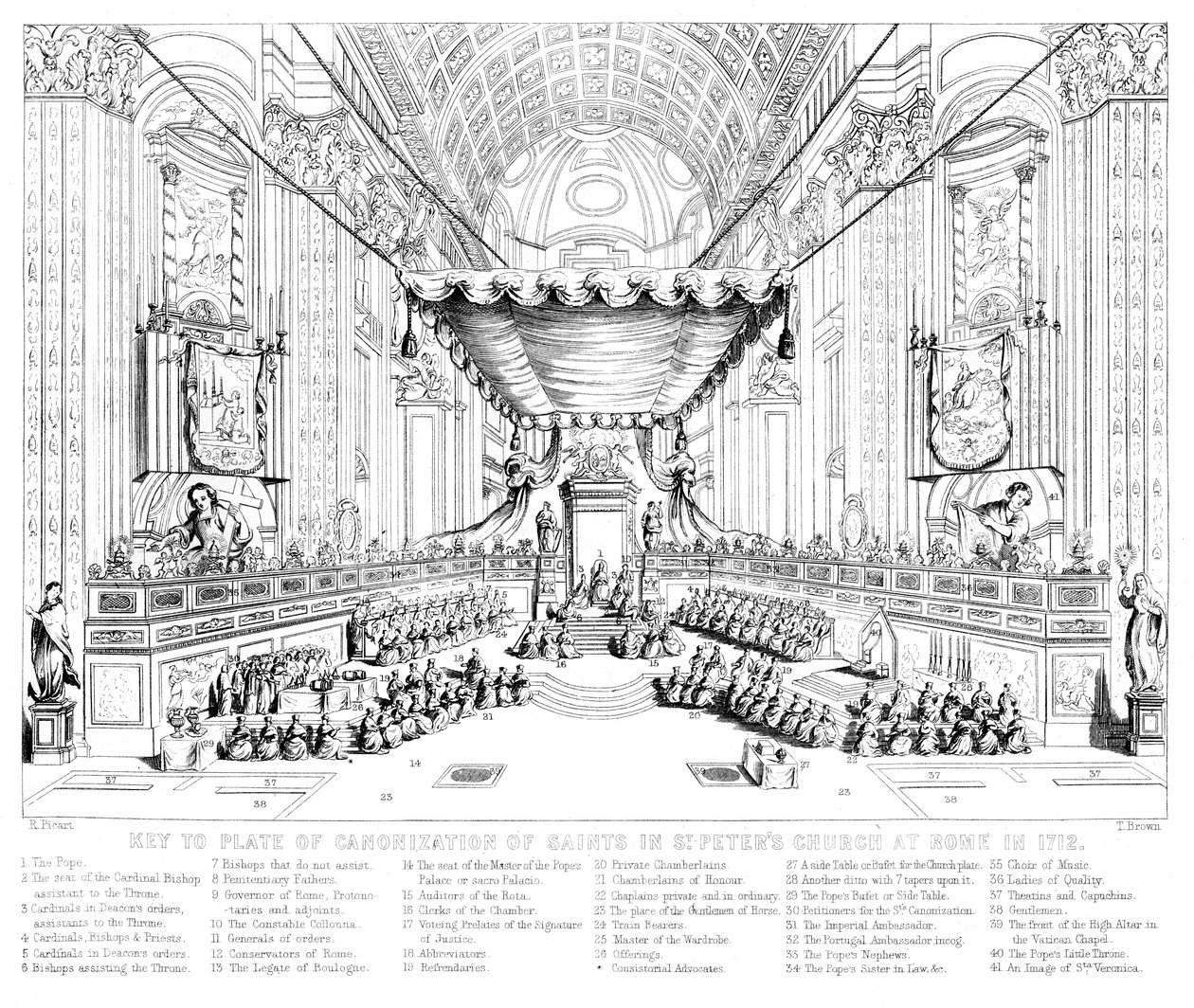 Heiligsprechung von Heiligen in der Peterskirche, Rom, 1712 von T. Brown