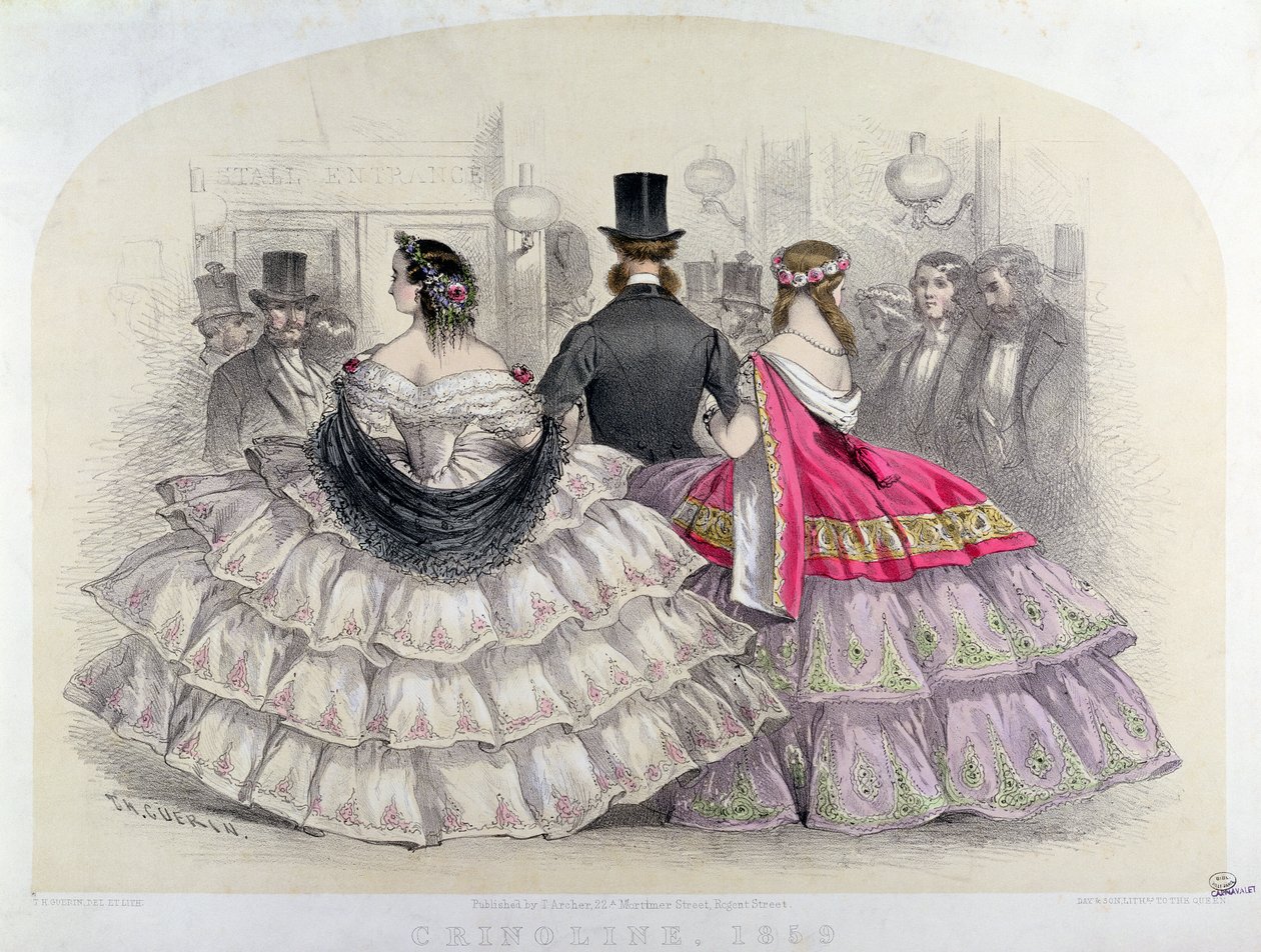 Damen in Reifröcken an der Royal Italian Opera, Covent Garden, 1859 (Farbstich) von T. H. Guerin
