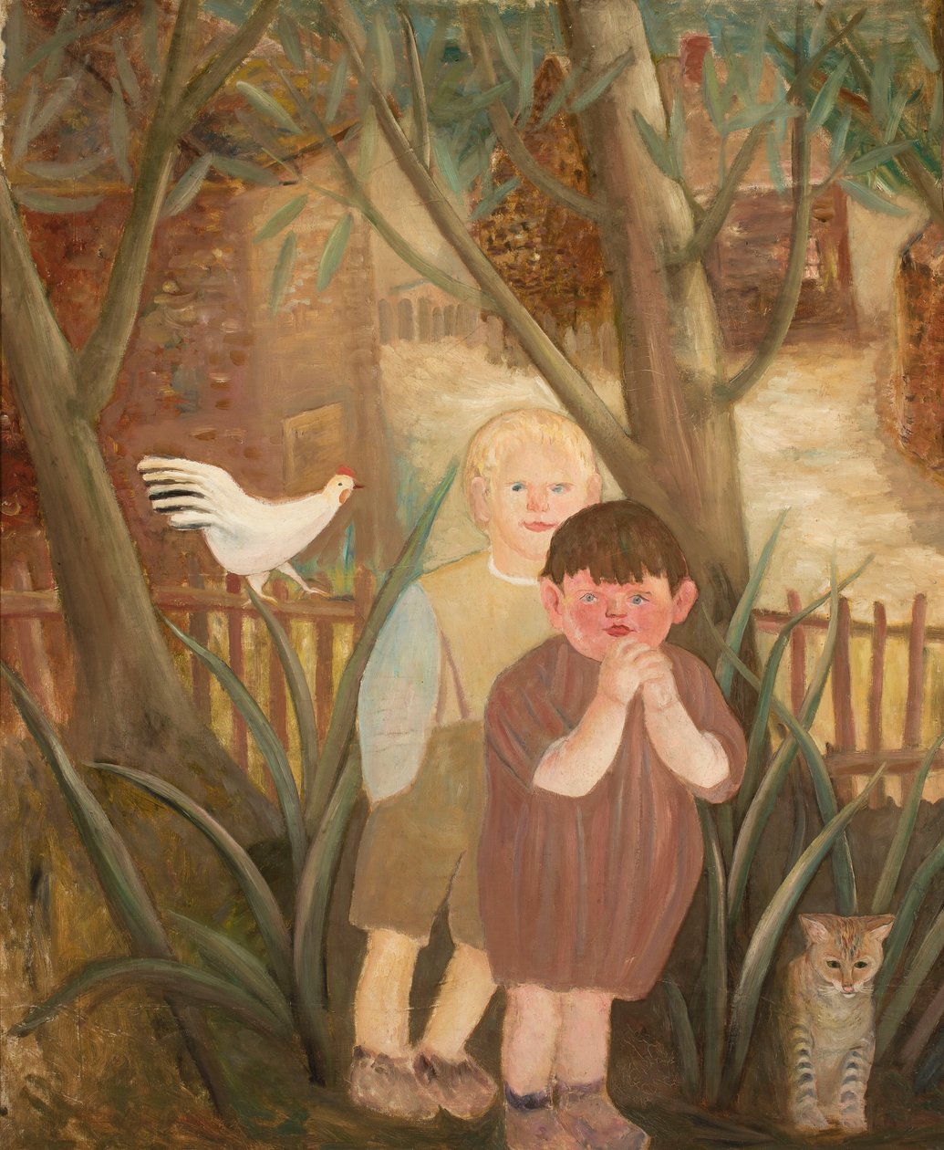 Zwei Kinder mit Katze von Tadeusz Makowski