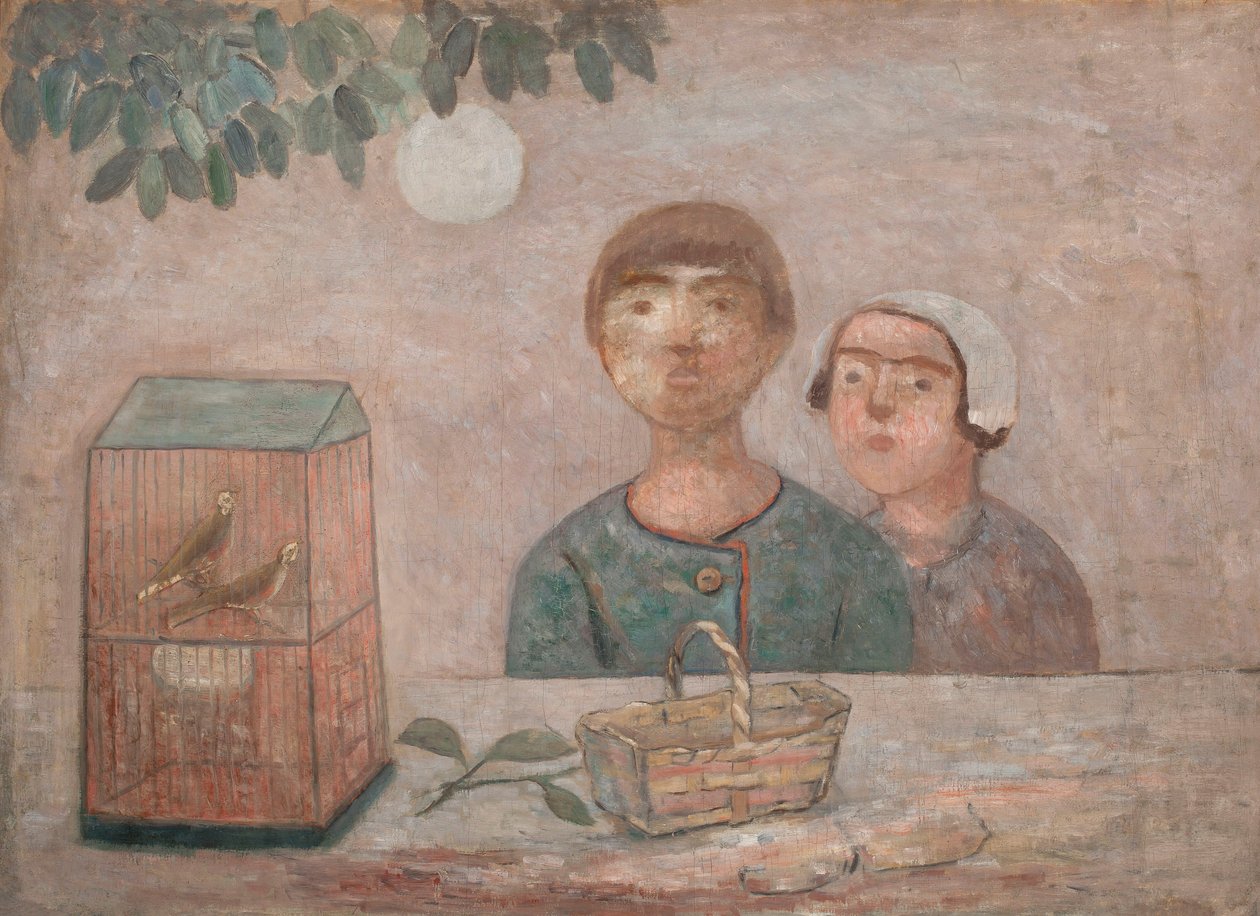 Kinder vor einem Vogelkäfig von Tadeusz Makowski