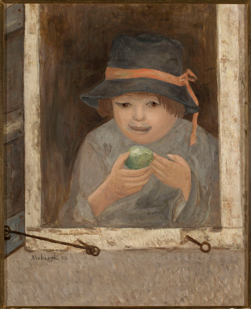 Mädchen mit Apfel am Fenster von Tadeusz Makowski