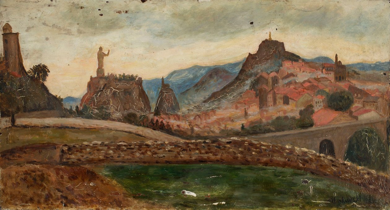Stadt auf einem Hügel (Umgebung von Le Puy mit Château de Polignac) von Tadeusz Makowski