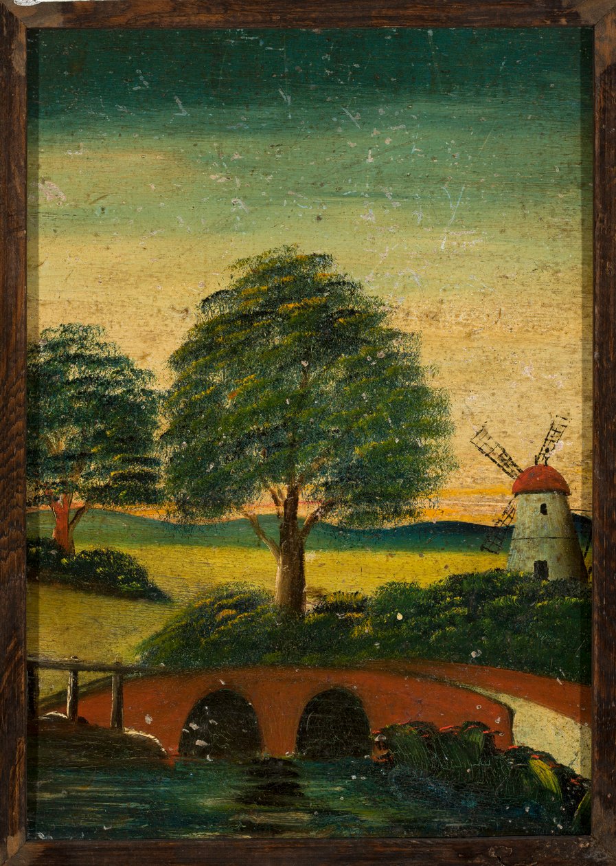 Landschaft mit Windmühle und Brücke von Tadeusz Makowski