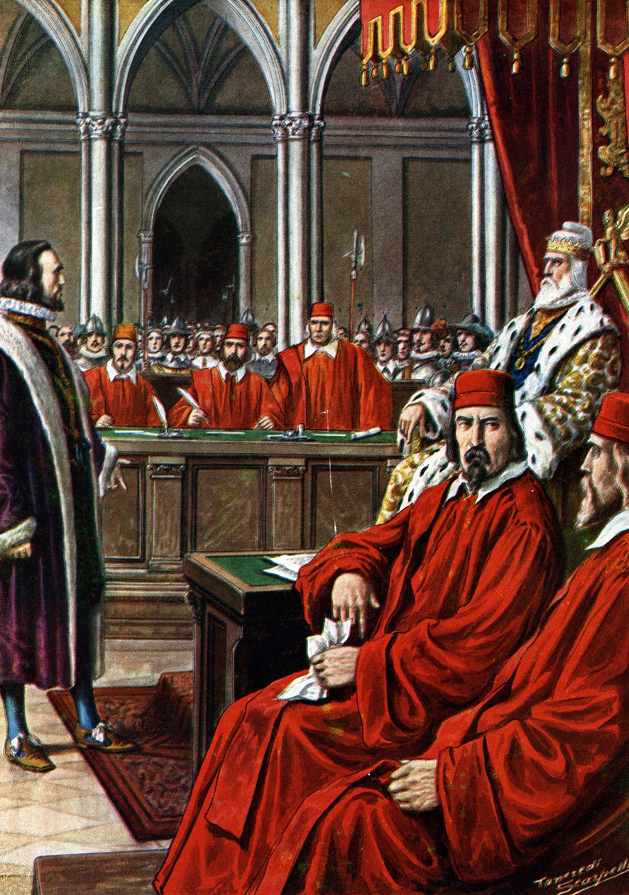Kretischer Krieg: Der Prozess gegen Francesco Morosini nach der Belagerung von Candia, angeklagt wegen Feigheit und Verrat bei seiner Rückkehr nach Venedig von Tancredi Scarpelli