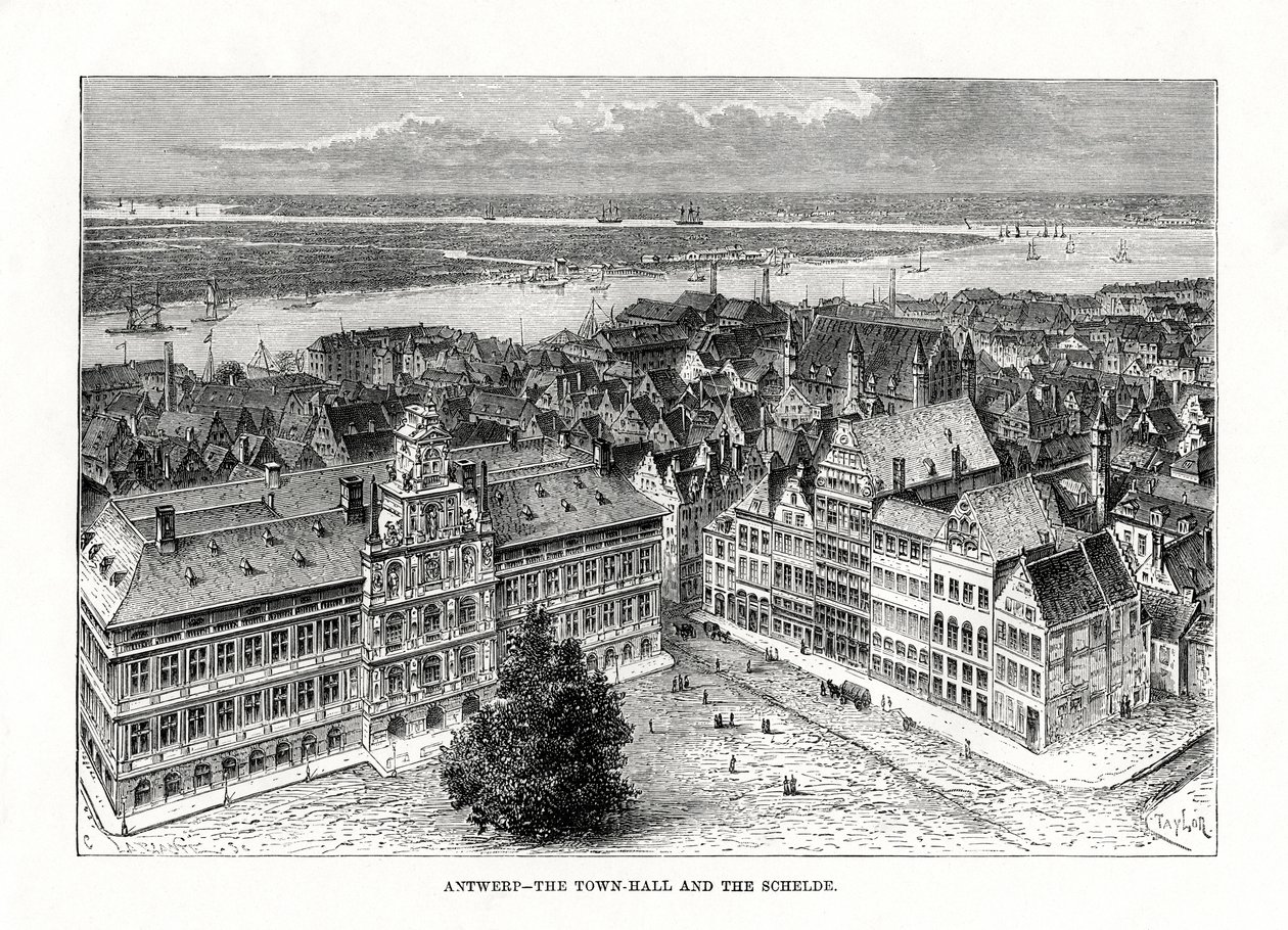 Rathaus und Fluss Schelde, Antwerpen, Belgien, 1879 von Taylor