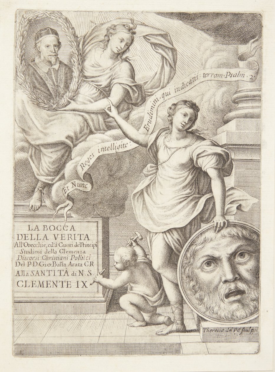 La Bocca della Verita. Titelvignette mit Porträt von Papst Clemens IX von Teresa del Pò