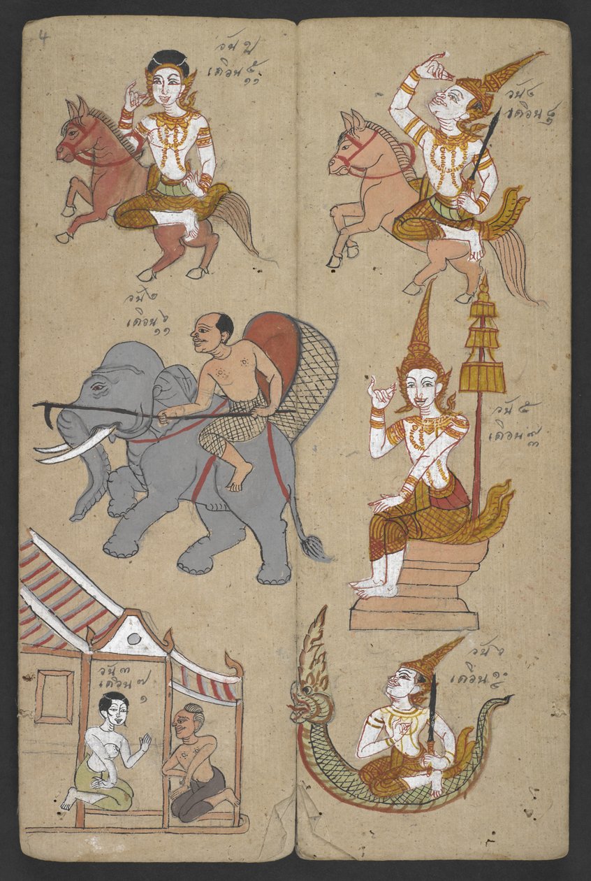 Or 16455 f.4r, Tiere aus dem Tierkreis, aus Phrommachat von Thai School