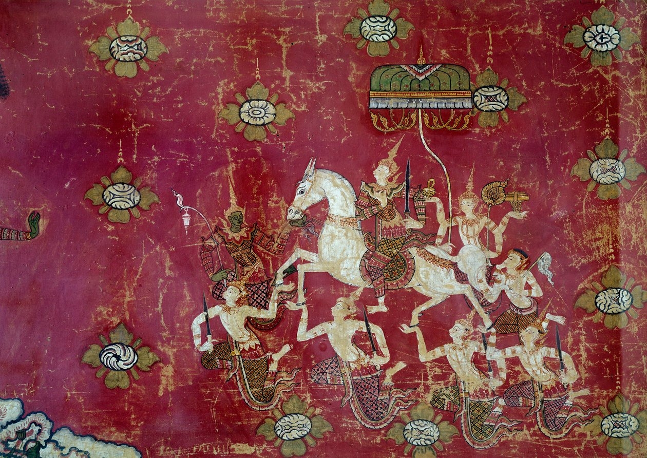 Buddhismus: Szene aus dem Leben Buddhas: Die große Abreise (Detail) von Thai Thai