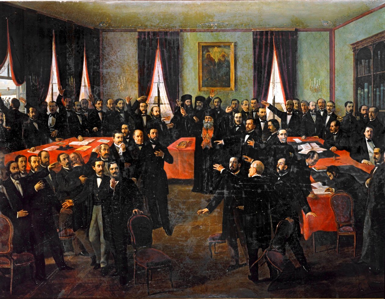 Proklamation der Vereinigung der Fürstentümer Rumäniens (Gemälde auf Leinwand) von Theodor Aman