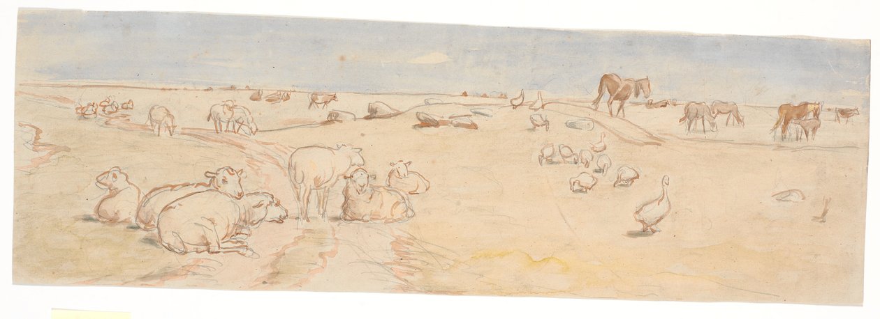 Schafe und Gänse auf Saltholm (Entwurf für Dekoration einer Punschschale) von Theodor Philipsen