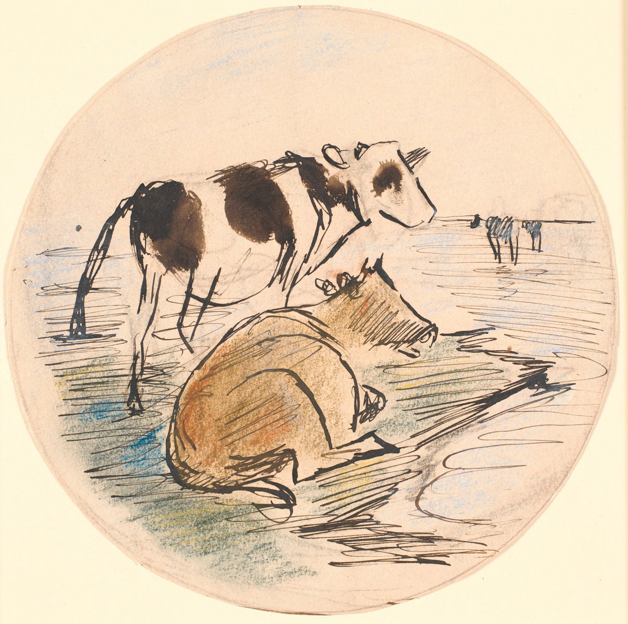 Kälber auf Saltholm (Entwurf für eine Keramikschale) von Theodor Philipsen
