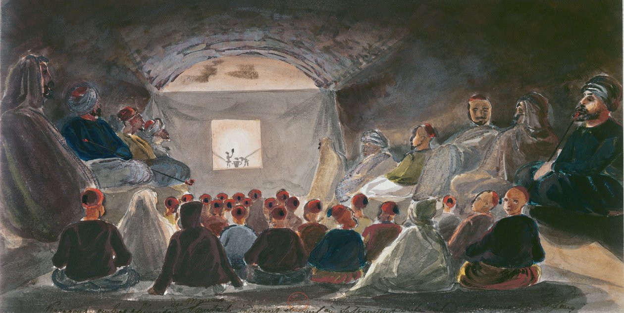 Schattenpuppenspiel in Algerien, ca. 1835 von Theodore Leblanc