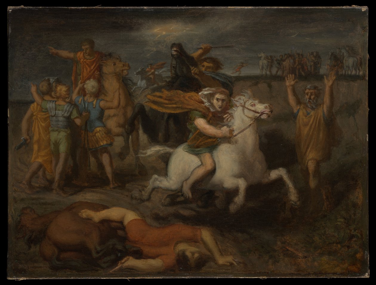 Szene aus den Gallischen Kriegen: Der Gallier Littavicus, der die römische Sache verrät, flieht nach Gergovie, um Vercingetorix zu unterstützen von Théodore Chassériau
