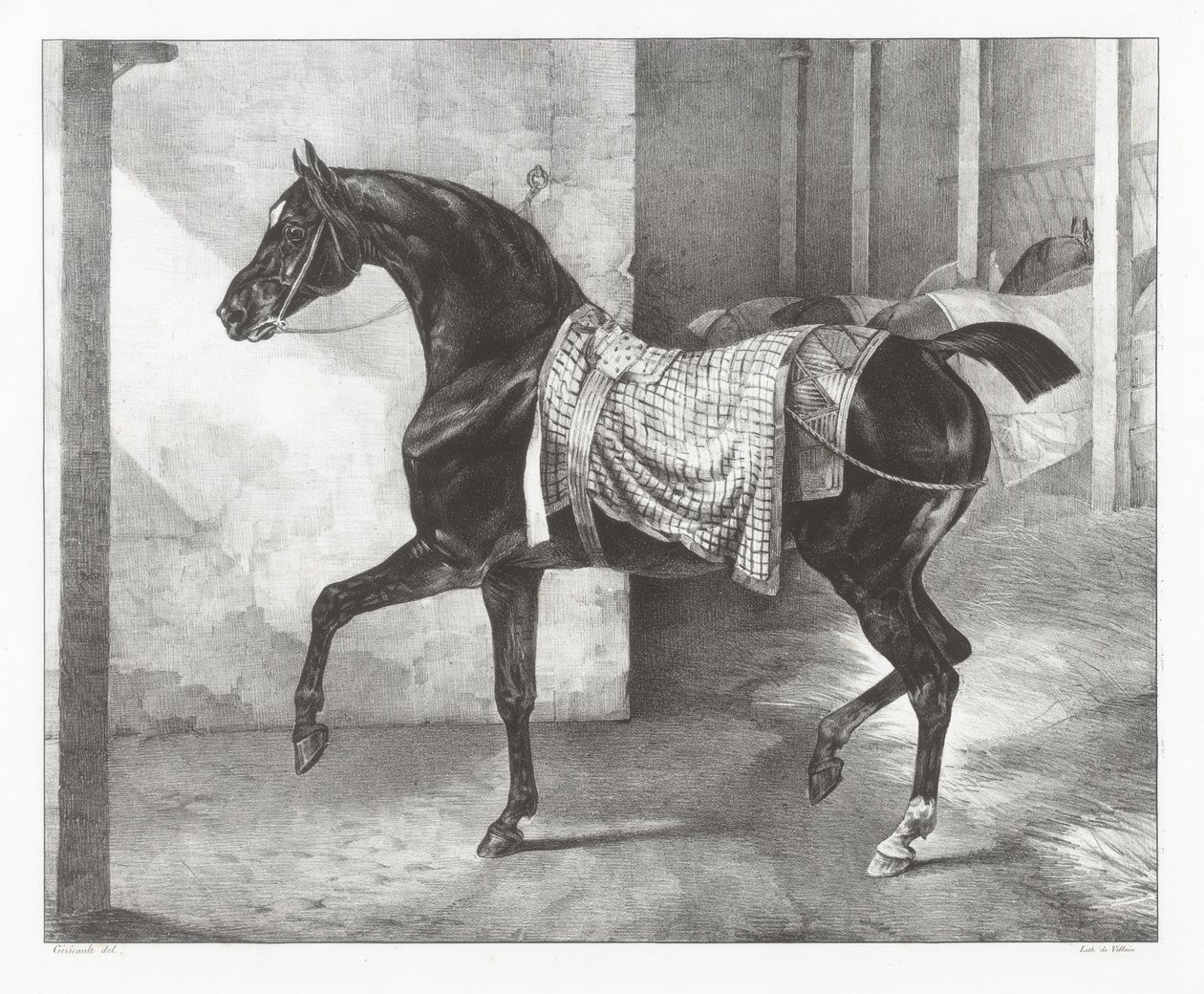 Schwarzes Pferd in einem Stall angebunden von Theodore Gericault