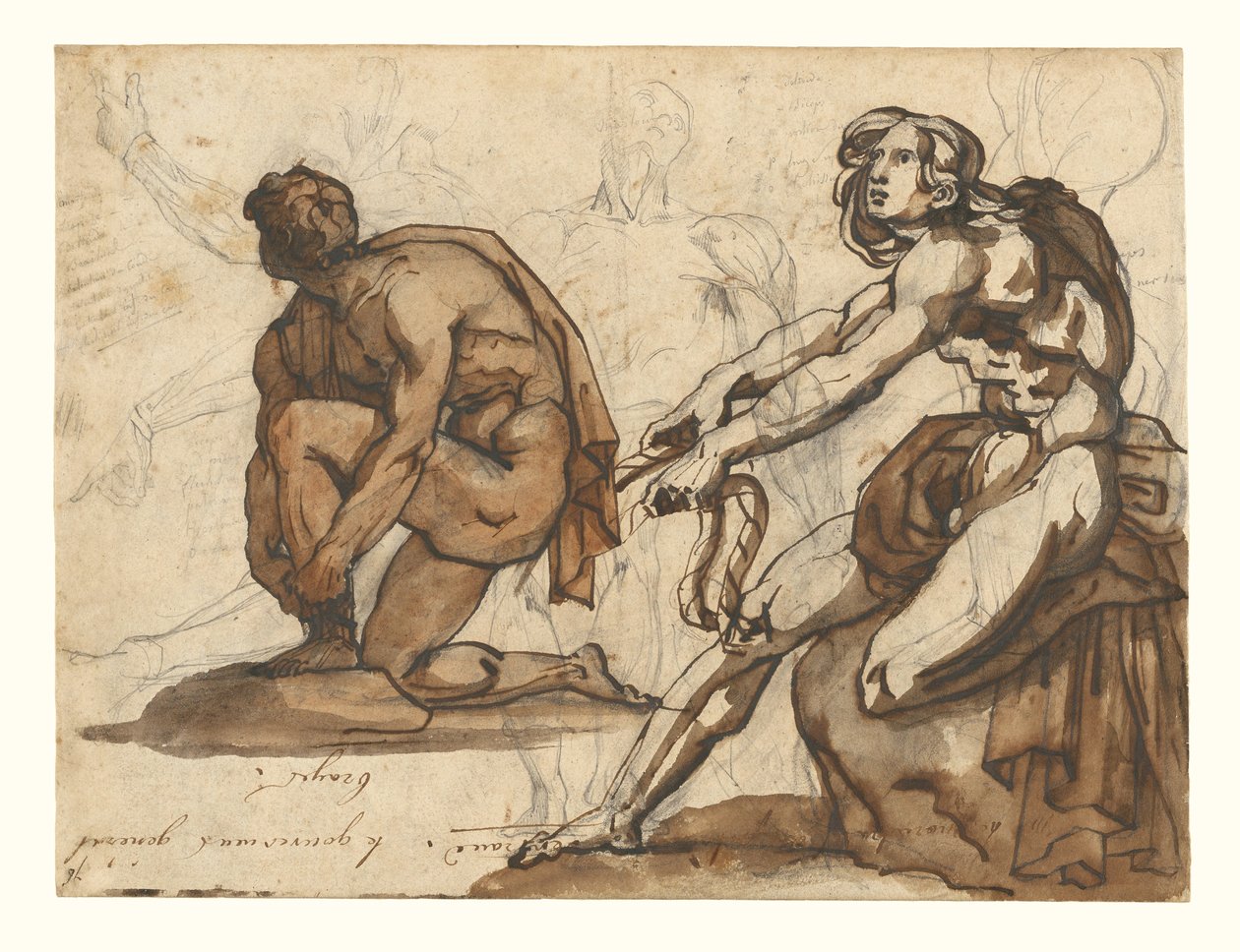 Klassische Akte (recto); Klassische Statuen (verso) von Theodore Gericault