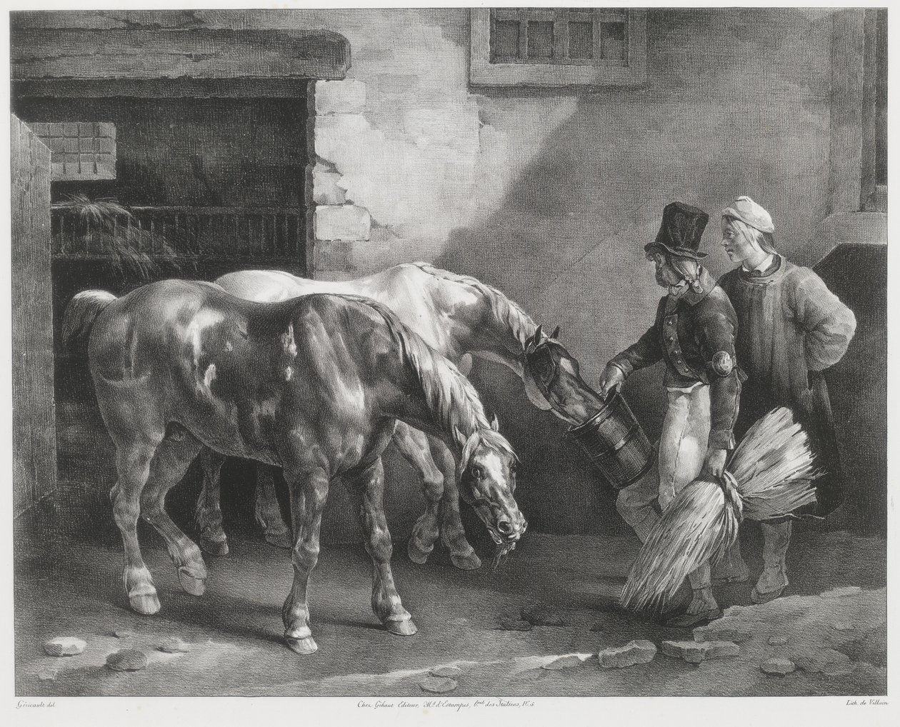 Zwei Postpferde an der Tür eines Stalls von Theodore Gericault