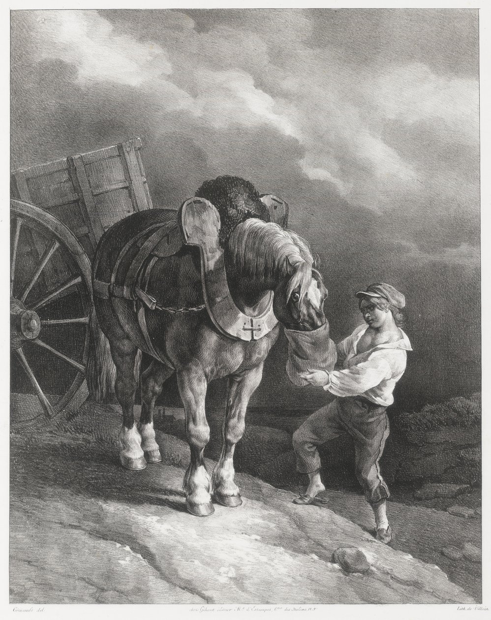 Junge gibt einem abgespannten Pferd Hafer von Theodore Gericault