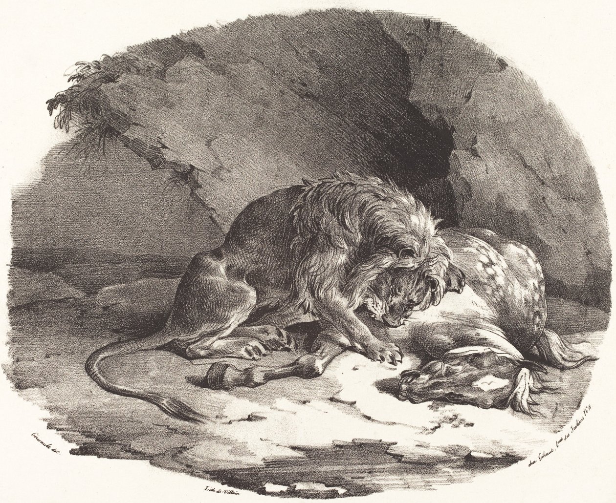 Von einem Löwen verschlungenes Pferd (Cheval dévoré par un lion) von Theodore Gericault