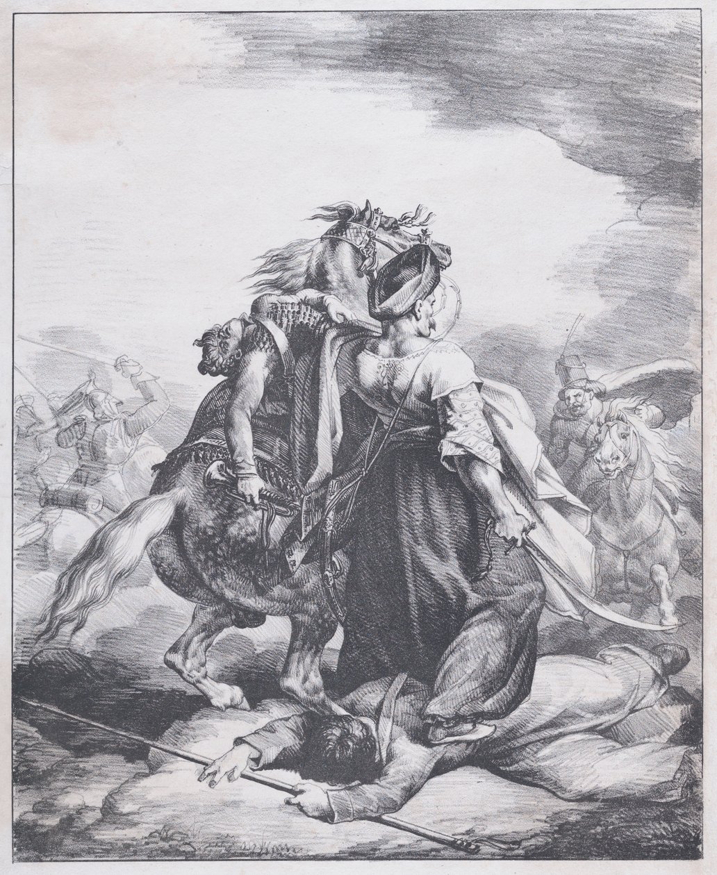 Mamluke verteidigt einen verwundeten Trompeter von Theodore Gericault