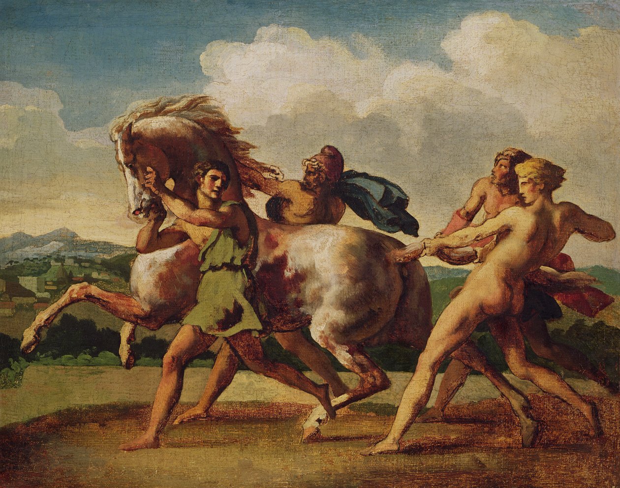 Sklaven stoppen ein Pferd, Studie für "Das Rennen der Barbarischen Pferde", 1817 von Theodore Gericault