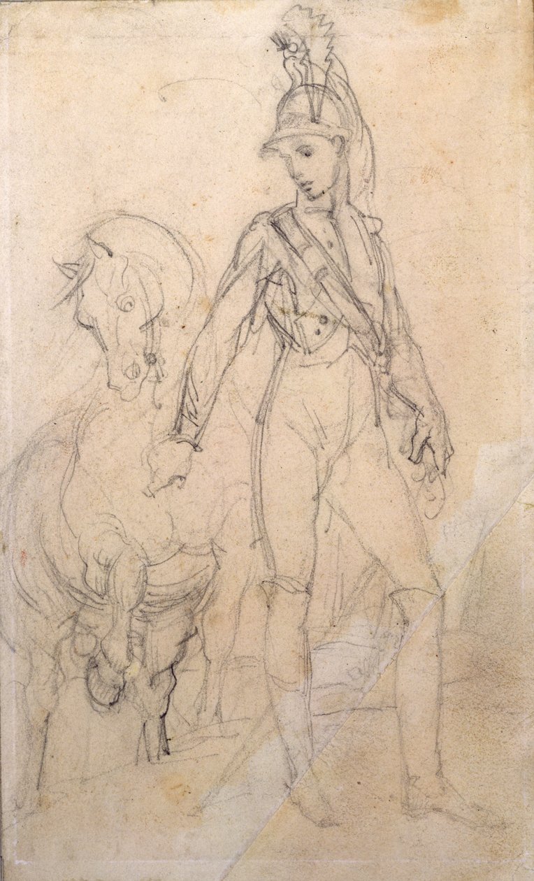 Studie eines Dragoners und seines Pferdes von Theodore Gericault