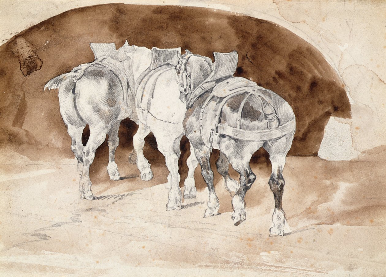 Drei schwere Pferde im Geschirr von Theodore Gericault