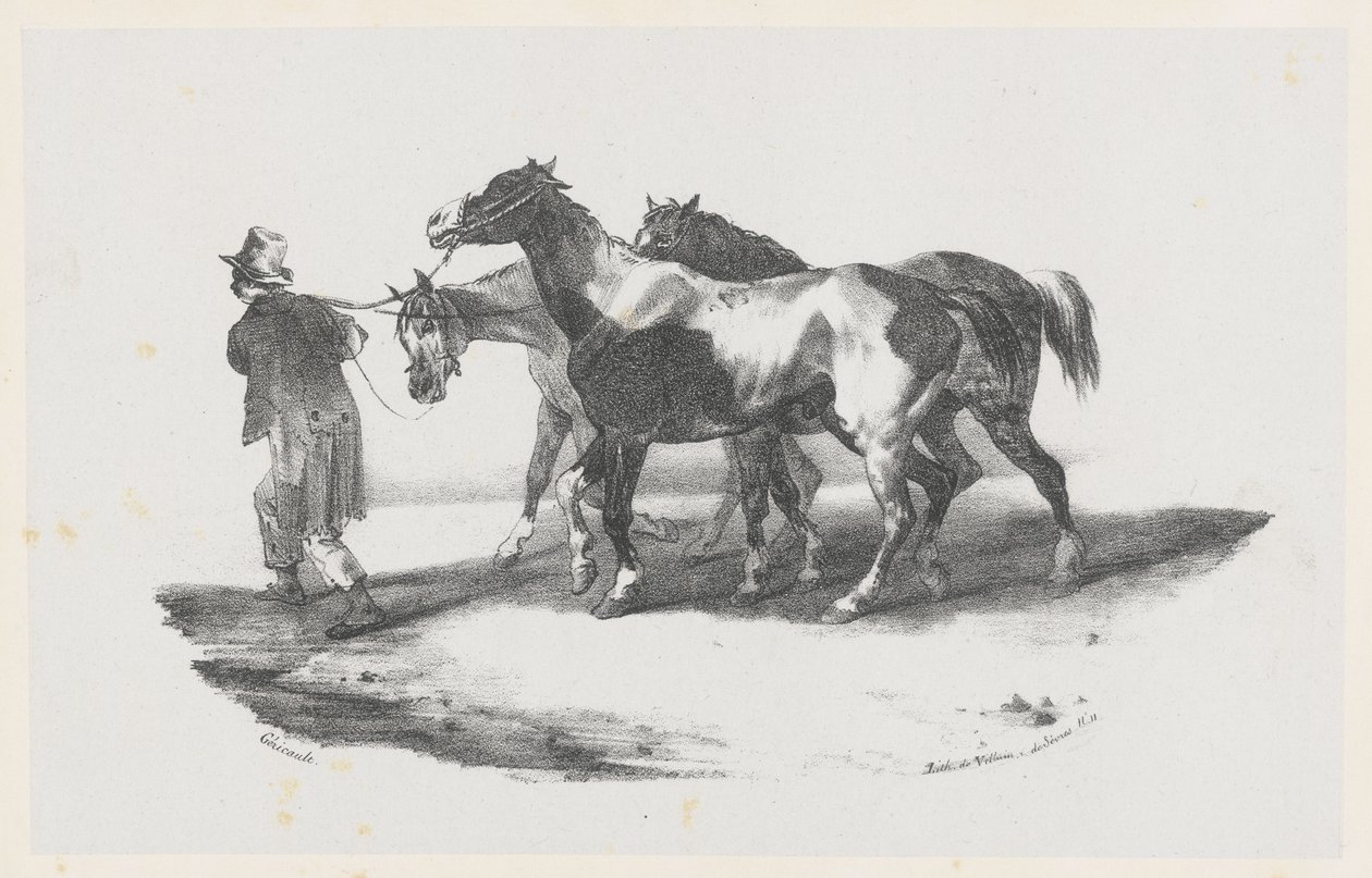 Drei Pferde werden zum Schlachthof geführt von Theodore Gericault