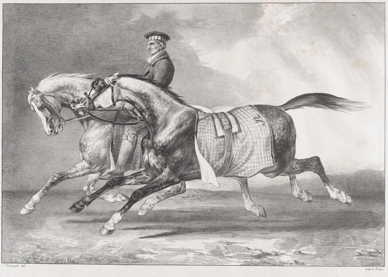 Zwei Apfelschimmel beim Training von Theodore Gericault