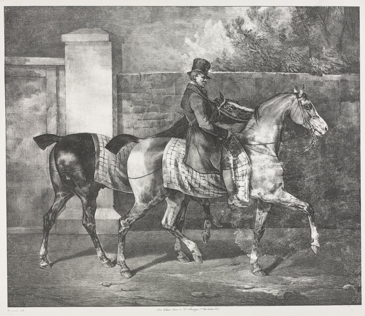 Zwei Pferde von einem Jockey trainiert von Theodore Gericault