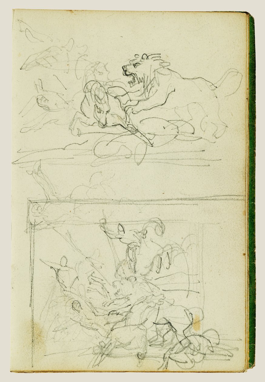 Zwei Kompositionsstudien einer Löwenjagd von Theodore Gericault