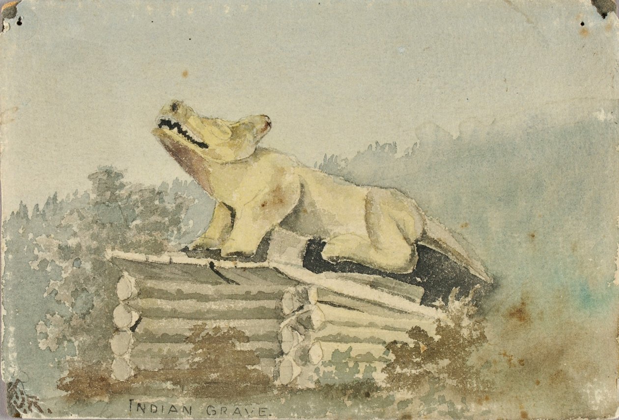 Indianergrab. Wolfstotem über Medizinmann-Grab, Wrangell von Theodore J. Richardson